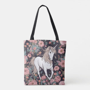 Unicorn Mythical Animal Flowers Tote Bag