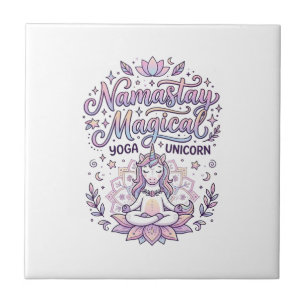 Unicorn Namastay Magical Adorable Typography Desig Tile