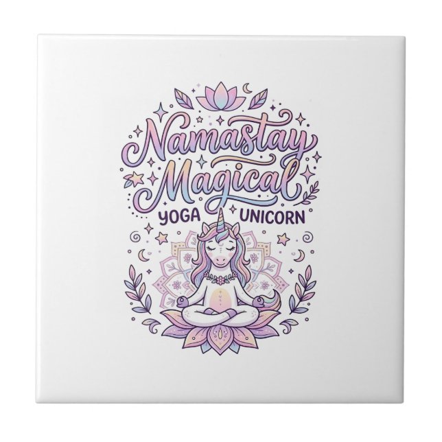 Unicorn Namastay Magical Adorable Typography Desig Tile (Front)