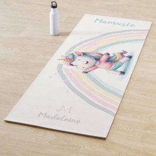 Unicorn Namaste Yoga Cute Fun Pastel Name Monogram Mat