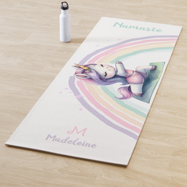 Unicorn Namaste Yoga Pose Cute Funny Name Monogram Mat (In Situ)