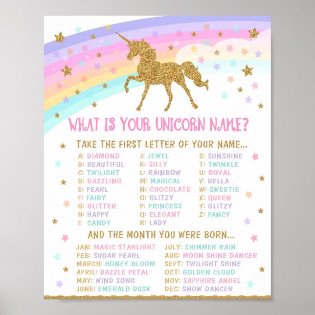 Unicorn Name Game Poster (Front)