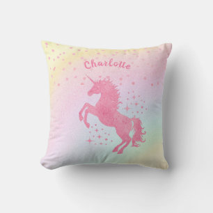   Unicorn Name Nursery Kids Room Decor Rainbow Thr Throw Pillow