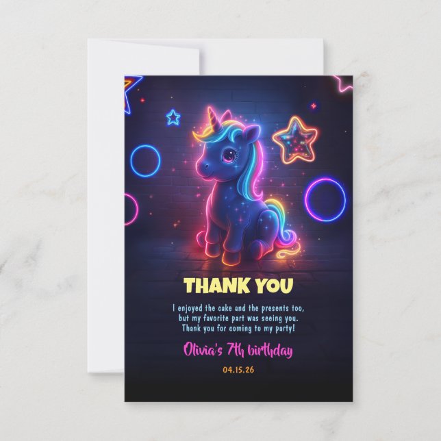Unicorn Neon Anniversaire Merci (Devant)