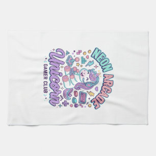 Unicorn Neon Arcade Unicorn Retro Style Product Gr Kitchen Towel