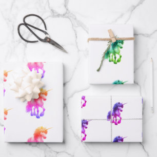 Unicorn Neon Wrapping Paper Flat Sheet Set of 3