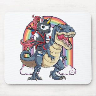 Unicorn Ninja Riding Dinosaur Mouse Pad