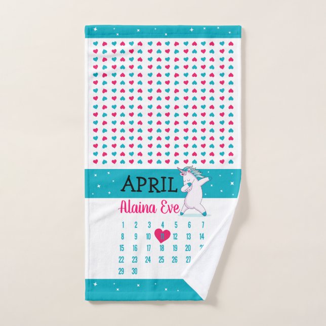 Unicorn Nom Calendrier Anniversaire Serviette (Serviette à main)