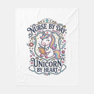 Unicorn Nurse by Day Unicorn by Heart White Backgr Fleece Blanket