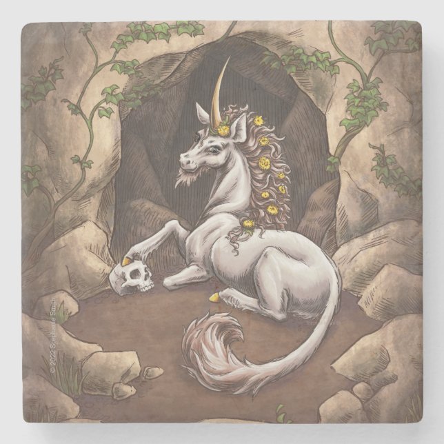 Unicorn of Earth Element Fantasy Art Stone Coaster (Front)