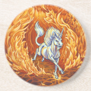 Unicorn of Fire Element Fantasy Art Coaster