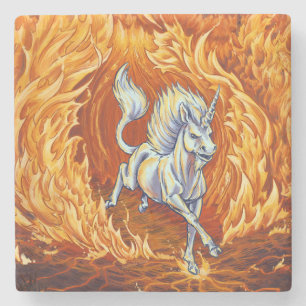 Unicorn of Fire Element Fantasy Art Stone Coaster