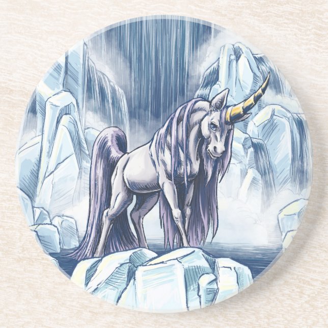 Unicorn of Water Element Fantasy Art Coaster (Front)