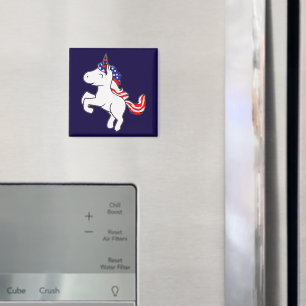 Unicorn Off White Patriotic USA Flag Mane Cartoon Magnet