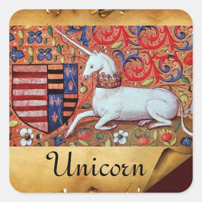 UNICORN OLD BROWN PARCHMENT SQUARE STICKER (Front)