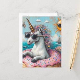 Unicorn on a Doughnut Float Postcard