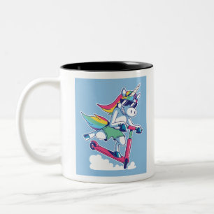 Unicorn on a Scooter Two-Tone Coffee Mug