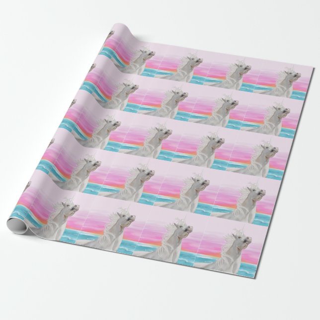 Unicorn on beach wrapping paper (Unrolled)