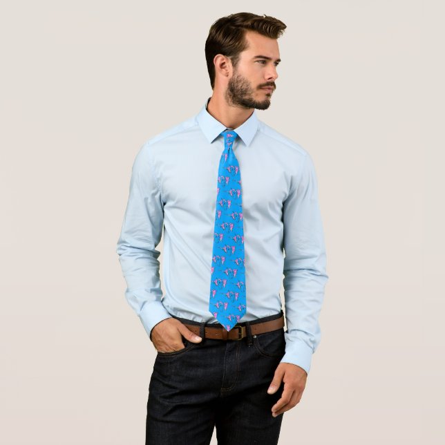 Unicorn on Blue Satin Pattern Tie (In Situ)