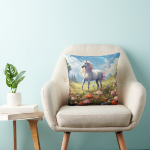 Unicorn on Meadow Throw Pillow