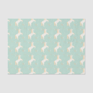 Unicorn on mint background with floral elements tissue paper