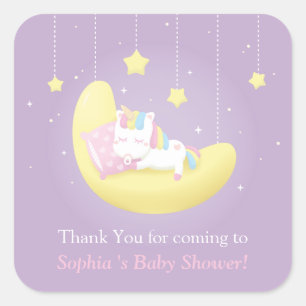 Unicorn on Moon Thank You Baby Shower Stickers