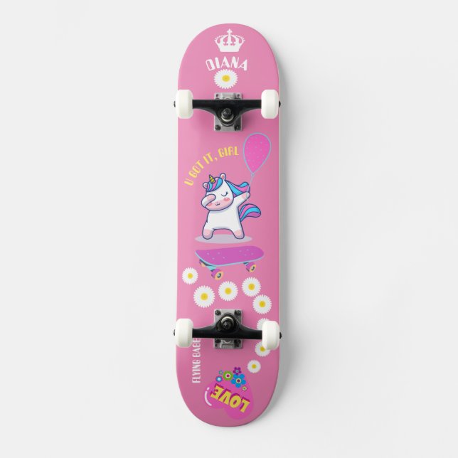 Unicorn on skateboard with personalized captions (Front)