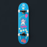 Unicorn on skateboard with personalized captions<br><div class="desc">Unicorn Personalized Skateboard CLICK on PERSONALIZE TEMPLATE OPTION AND ENTER the NAME. you can also custom other captions. Cool skateboard designed with vivid colours and for the background and a funky unicorn riding a skateboard. This Skateboard makes a great gift idea for a unicorn lover.</div>