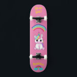 Unicorn on skateboard with personalized captions<br><div class="desc">Unicorn on skateboard with personalized captions Unicorn Personalized Skateboard CLICK on PERSONALIZE TEMPLATE OPTION AND ENTER the NAME. you can also custom other caption. Cool skateboard designed with vivid colours and for the background and a funky unicorn riding a skateboard. This Skateboard makes a great gift idea for a unicorn...</div>
