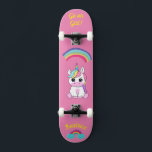 Unicorn on skateboard with personalized captions<br><div class="desc">Unicorn on skateboard with personalized captions Unicorn Personalized Skateboard CLICK on PERSONALIZE TEMPLATE OPTION AND ENTER the NAME. you can also custom other caption. Cool skateboard designed with vivid colours and for the background and a funky unicorn riding a skateboard. This Skateboard makes a great gift idea for a unicorn...</div>