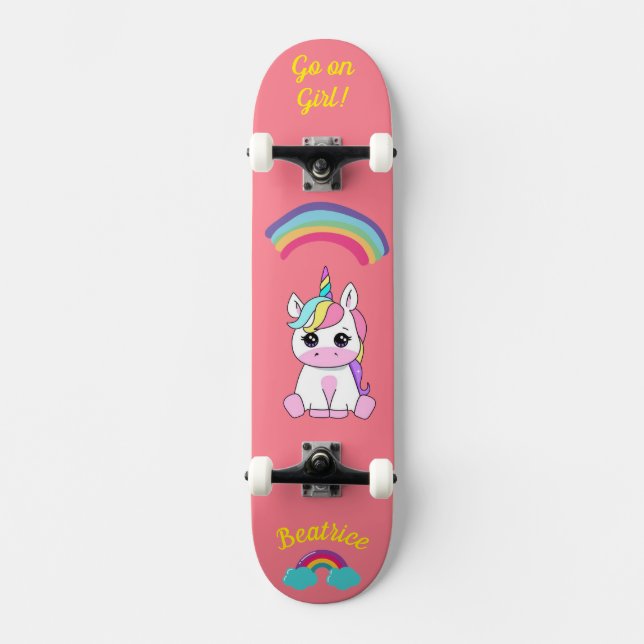 Unicorn on skateboard with personalized captions (Front)