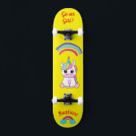 Unicorn on skateboard with personalized captions<br><div class="desc">Unicorn on skateboard with personalized captions Unicorn Personalized Skateboard CLICK on PERSONALIZE TEMPLATE OPTION AND ENTER the NAME. you can also custom other caption. Cool skateboard designed with vivid colours and for the background and a funky unicorn riding a skateboard. This Skateboard makes a great gift idea for a unicorn...</div>