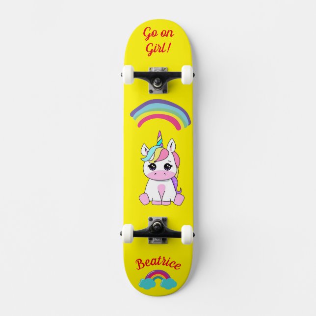 Unicorn on skateboard with personalized captions (Front)