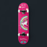 Unicorn on skateboard with personalized captions<br><div class="desc">Unicorn on skateboard with personalized captions Unicorn Personalized Skateboard CLICK on PERSONALIZE TEMPLATE OPTION AND ENTER the NAME. you can also custom other caption. Cool skateboard designed with vivid colours and for the background and a funky unicorn riding a skateboard. This Skateboard makes a great gift idea for a unicorn...</div>