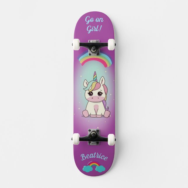 Unicorn on skateboard with personalized captions (Front)
