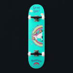 Unicorn on skateboard with personalized captions<br><div class="desc">Unicorn on skateboard with personalized captions Unicorn Personalized Skateboard CLICK on PERSONALIZE TEMPLATE OPTION AND ENTER the NAME. you can also custom other caption. Cool skateboard designed with vivid colours and for the background and a funky unicorn riding a skateboard. This Skateboard makes a great gift idea for a unicorn...</div>