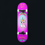 Unicorn on skateboard with personalized captions<br><div class="desc">Unicorn on skateboard with personalized captions Unicorn Personalized Skateboard CLICK on PERSONALIZE TEMPLATE OPTION AND ENTER the NAME. you can also custom other caption. Cool skateboard designed with vivid colours and for the background and a funky unicorn riding a skateboard. This Skateboard makes a great gift idea for a unicorn...</div>