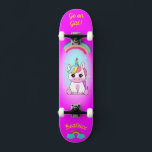 Unicorn on skateboard with personalized captions<br><div class="desc">Unicorn on skateboard with personalized captions Unicorn Personalized Skateboard CLICK on PERSONALIZE TEMPLATE OPTION AND ENTER the NAME. you can also custom other caption. Cool skateboard designed with vivid colours and for the background and a funky unicorn riding a skateboard. This Skateboard makes a great gift idea for a unicorn...</div>