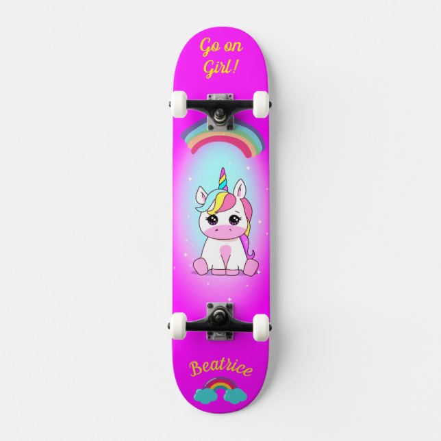 Unicorn on skateboard with personalized captions (Front)
