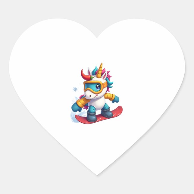 Unicorn on Snowboard - Funny Ski and Wintersports  Heart Sticker (Front)