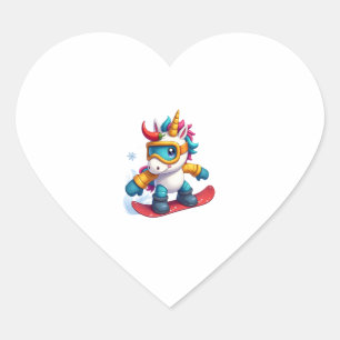 Unicorn on Snowboard - Funny Ski and Wintersports Heart Sticker