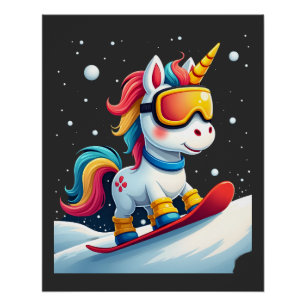 Unicorn on Snowboard - Funny Ski and Wintersports Poster