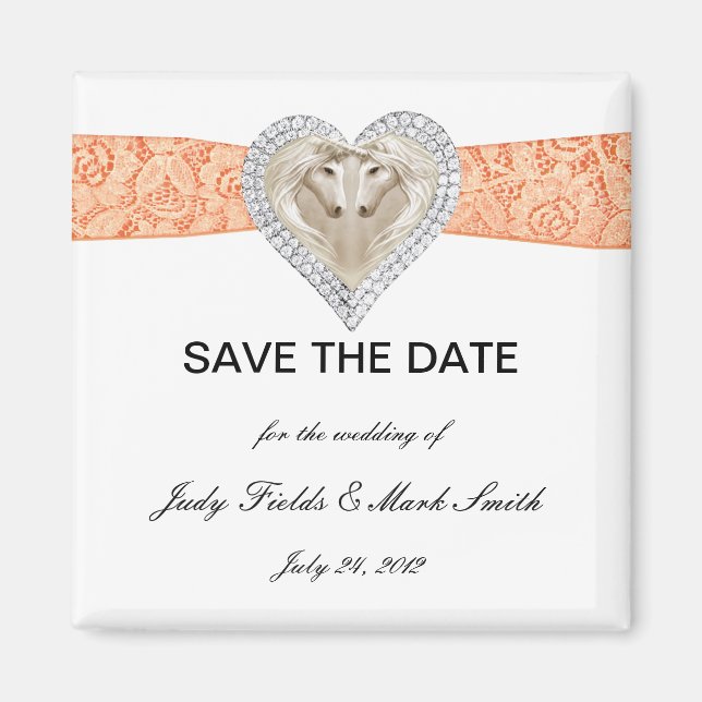 Unicorn Orange Lace Save The Date Magnet (Front)