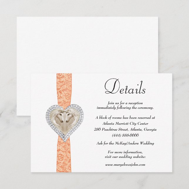 Unicorn Orange Lace Wedding Details Enclosure Card (Front/Back)
