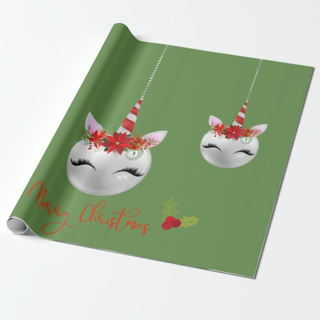 Unicorn Ornament Pretty  Holiday Christmas Wrapping Paper (Unrolled)
