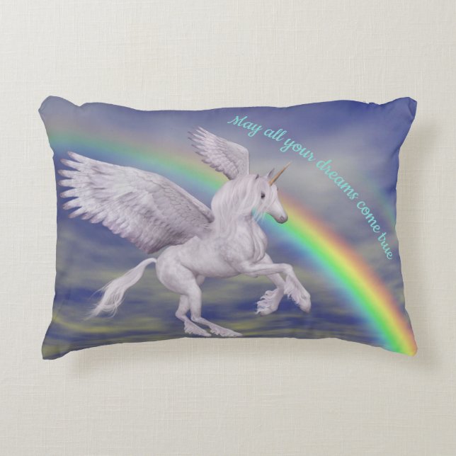 Unicorn Over Rainbow Dreams Inspirational  Accent Pillow (Front)