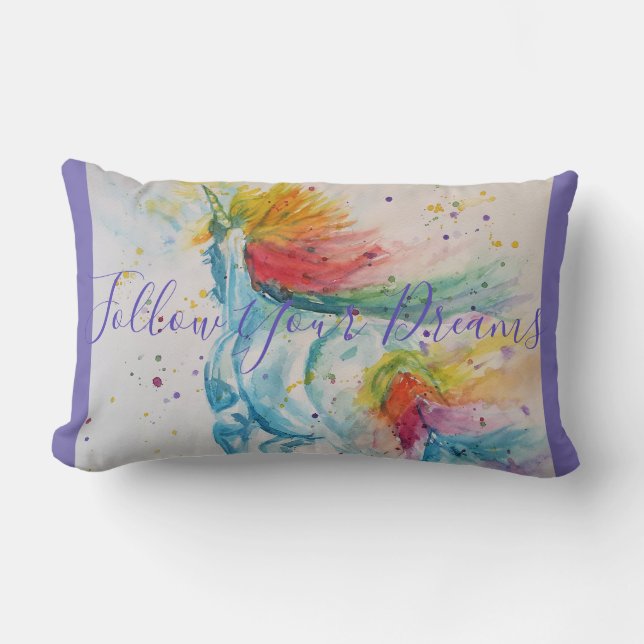 Unicorn Painting Follow Your Dreams Lumbar Pillow (Front)
