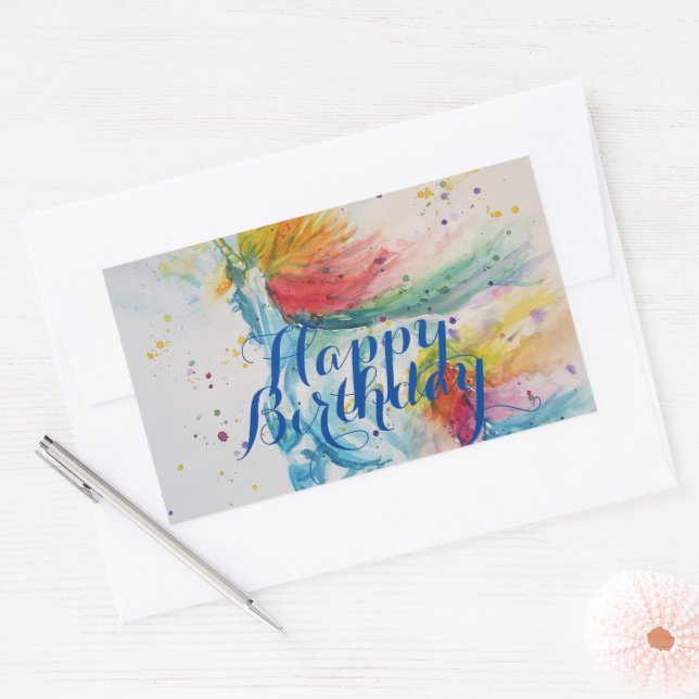Unicorn Painting Happy Birthday Watercolour Art Sticker (Envelope)