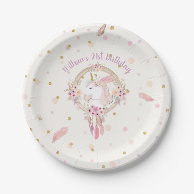 Unicorn Paper Plates Birthday Party Personalized (Front)