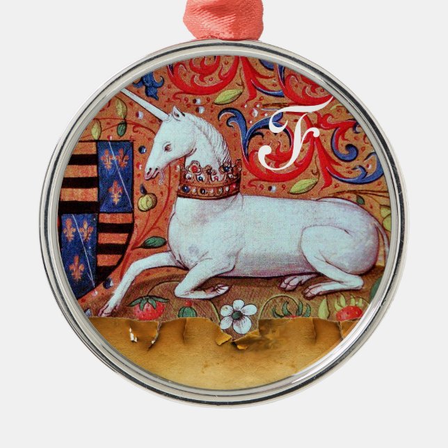 UNICORN PARCHMENT MONOGRAM METAL ORNAMENT (Front)